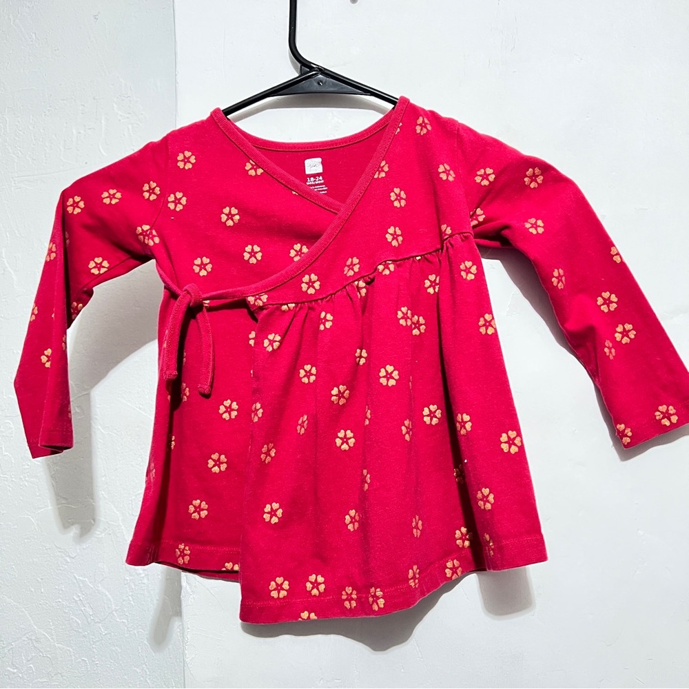 Tea Collection Red Floral Long Sleeve Wrap Top  :Box 008: